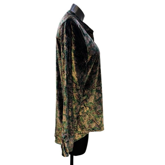 NWT Faherty Stretch Silk Velvet Print Blouse Green Size M - Picture 3 of 6